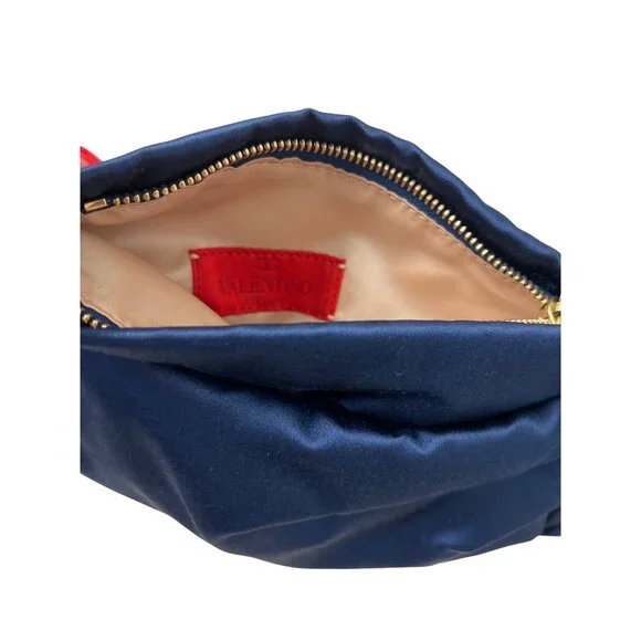Valentino Midnight Blue Satin Bow Clutch With Zip Closures - Picture 6 of 10